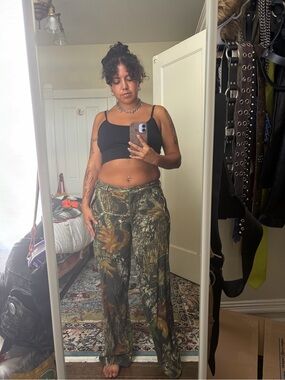 Wide Leg Camo Print Pants in Green